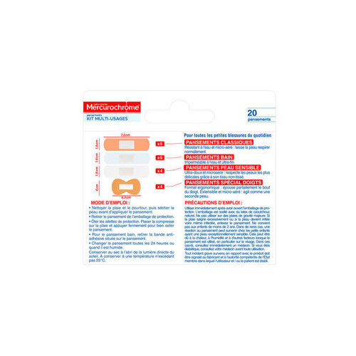 Mercurochrome Pansements Kit Multi-Usages 20 Pansements