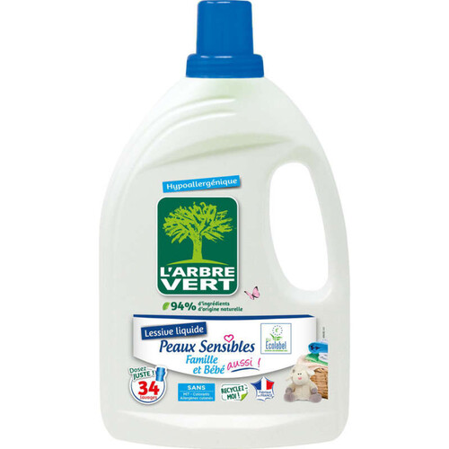 L'Arbre Vert Lessive Liquide Peaux Sensibles 34 Lavages 1,53L