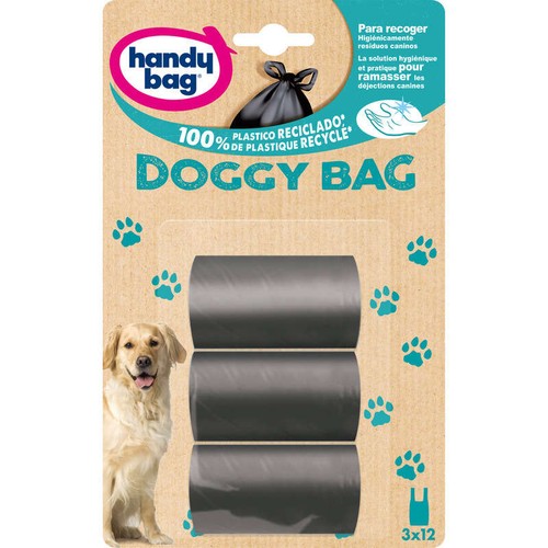 Sacs poubelle doggy bag 3x12 sacs, 100% plastique recyclé, Handy Bag