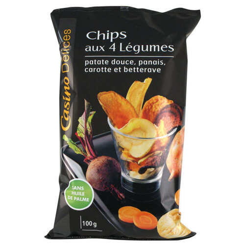 Casino Delices Chips - 4 légumes - Patate douce panais carotte et betterave - 100g