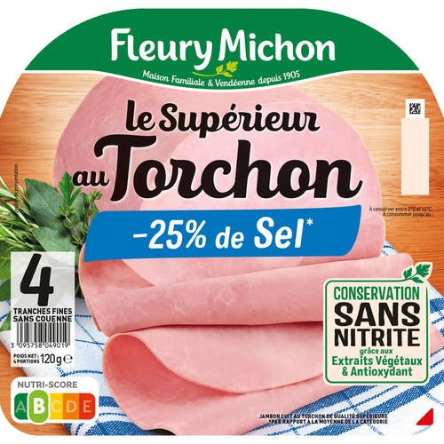 Fleury Michon Le Torchon Jambon  -25% De Sel x4