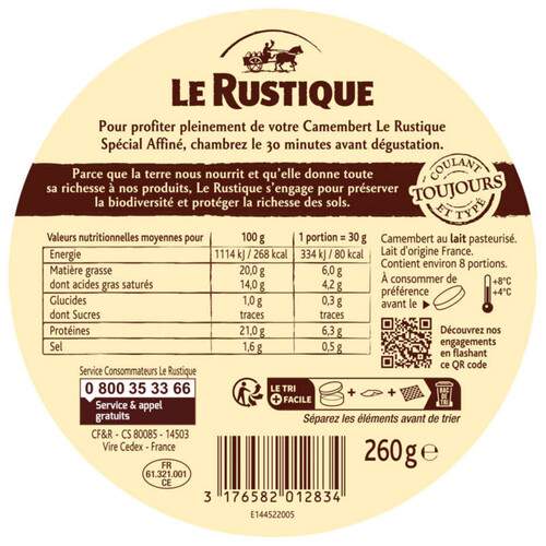 Le Rustique camembert spécial affiné 260g