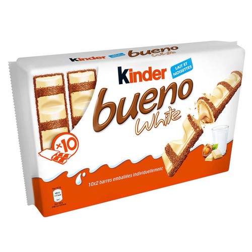 Kinder Bueno White Barre Chocolatée Chocolat Blanc Lait Noisette x10 - 390g