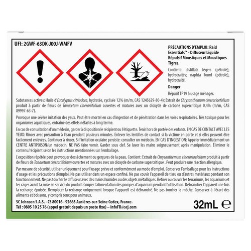 Raid Diffuseur Liquide Répulsif Moustiques & Moustiques Tigres 45 nuits