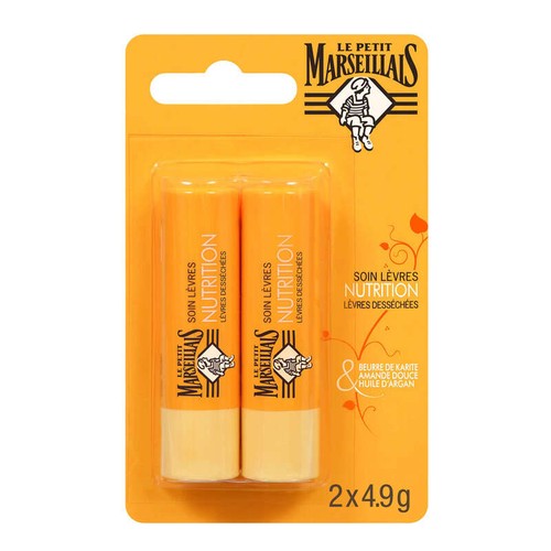 Le Petit Marseillais Soin lèvres au karité, amande et argan 2x4,9g