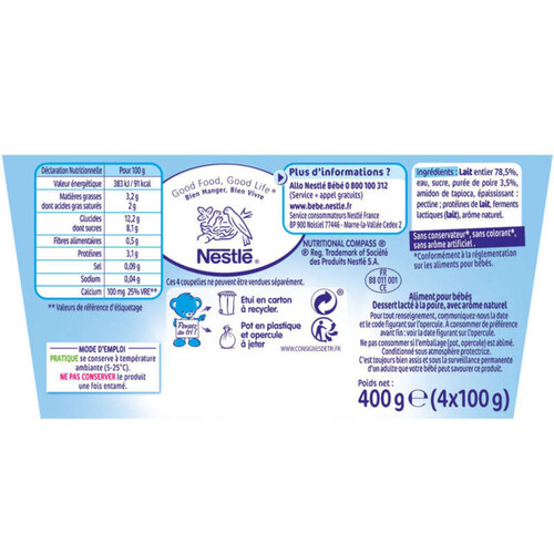 NESTLE Ptit Brassé Poire 4 x 100g dès 6 mois