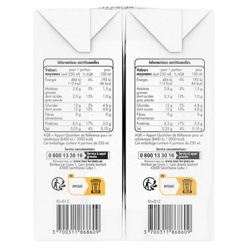 Tous Les Jours Lait demi écrémé 6x1L