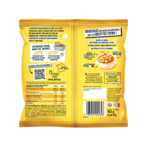 Tipiak Croutons goût fromage 150g