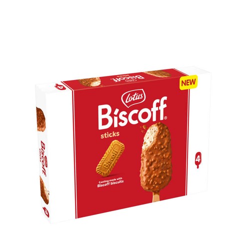 Lotus Biscoff Glace en bâtonnets avec morceaux de biscuits caramélisés  4x90ml