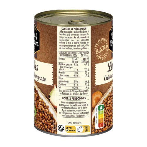 Raynal et Roquelaure Lentilles Cuisinées Auvergnates 410g