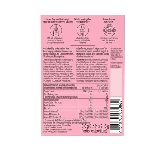 Ricola Drink Cubes pour Boisson Framboise Mélisse 8,8g
