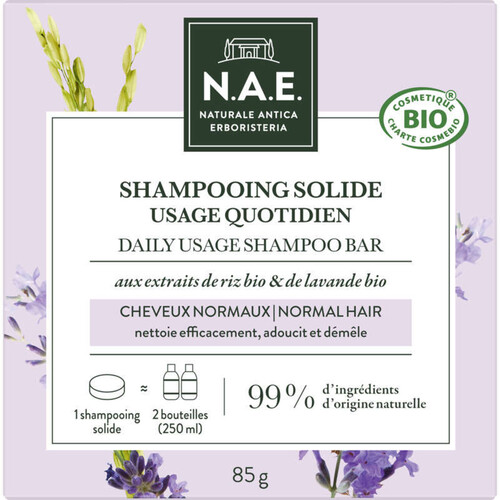 N.A.E. Shampooing Solide Certifié Bio Usage Quotidien Cheveux Normaux 85 G