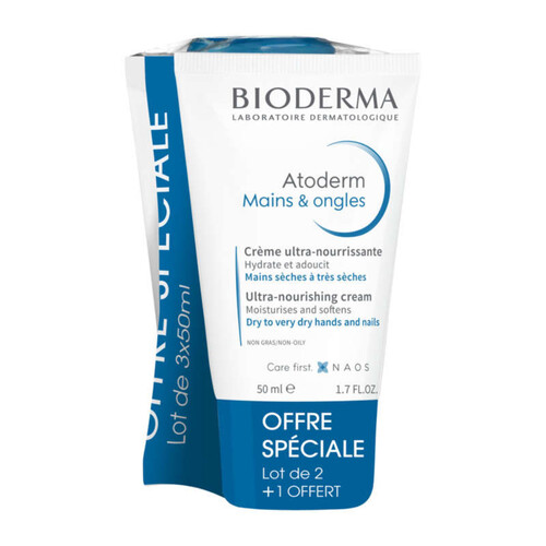 [Para] Bioderma Atoderm Crème Ultra Nourrissante Mains & Ongles Lot de 3x50ml