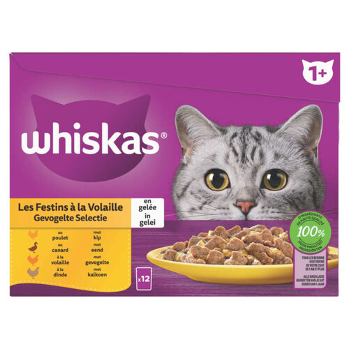 Whiskas Sachets Fraîcheur Festins À La Volaille En Gelée Pour Chat Adulte 12X85G