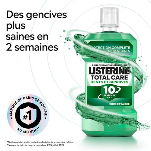 Listerine Bain de Bouche Dents et Gencives 10 en 1 Menthe Fraiche 250ml
