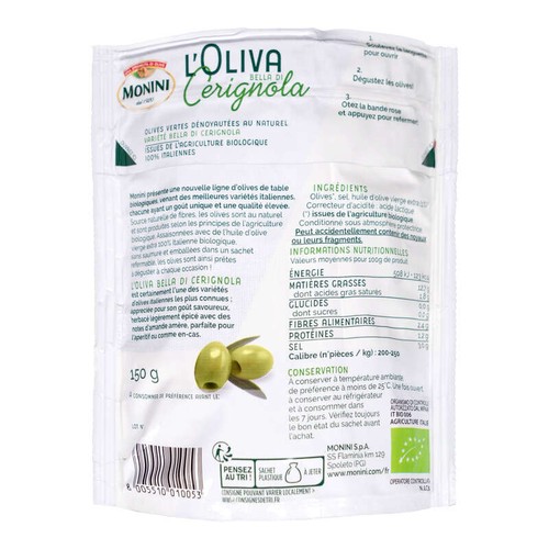 Monini Doypack Olives vertes Bio 150g