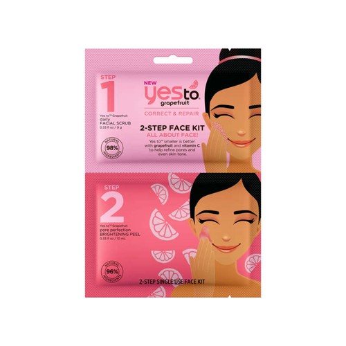 Yes To Kit 2 Étapes À Usage Unique Éclat Pour Le Visage À La Vitamine C Et Au Pamplemousse