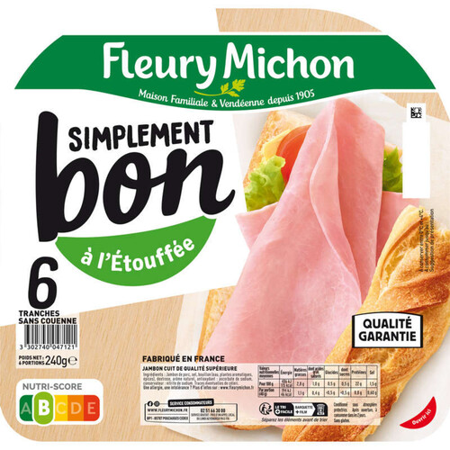 Fleury Michon Simplement Bon Jambon Sans Couenne x 6 Tranches