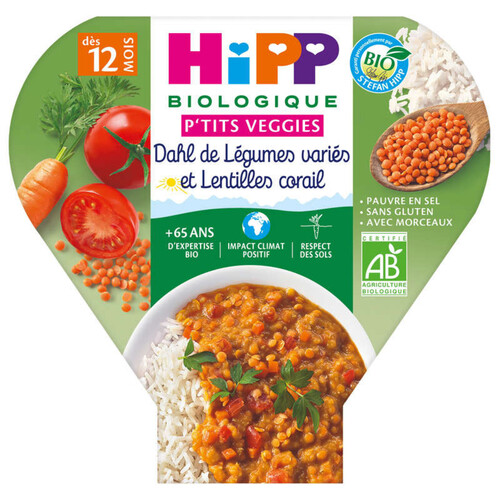 Hipp Biologique P'Tits Veggies Dahl de Légumes variés & Lentilles Corail Dès 12 mois 230g