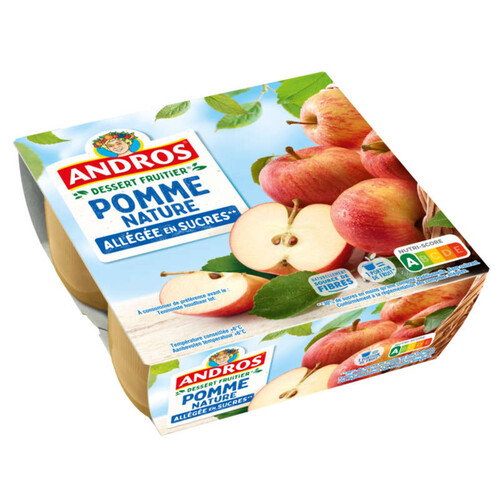 Andros Compote pomme nature allégée en sucres 4x100g