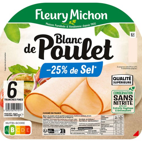 Fleury Michon Blanc De Poulet -25% De Sel Tranches Fines x6