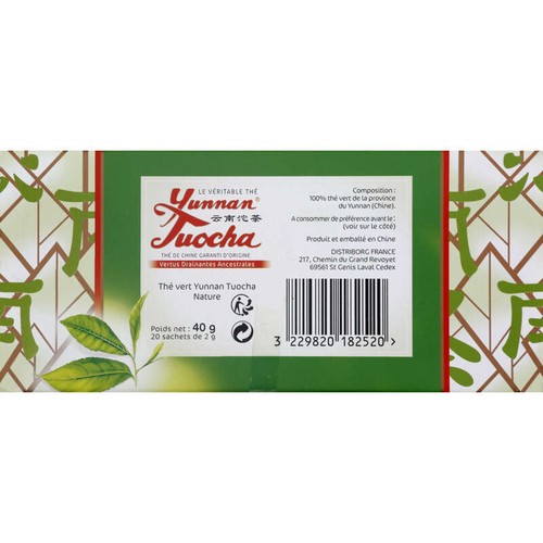 Tuocha Thé Vert De Chine Nature, Ligne 20 Sachets