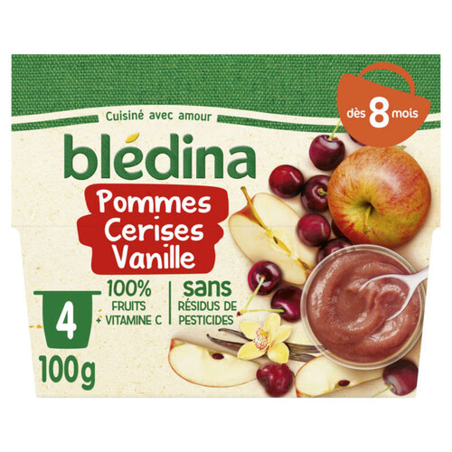 Bledina Coupelles Fruits Pommes Cerises Vanille 4X100g Dès 8 Mois