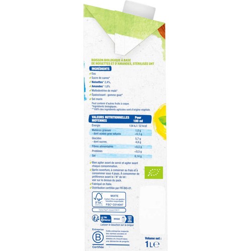 Bjorg Boisson végétale amande noisette Bio 1L