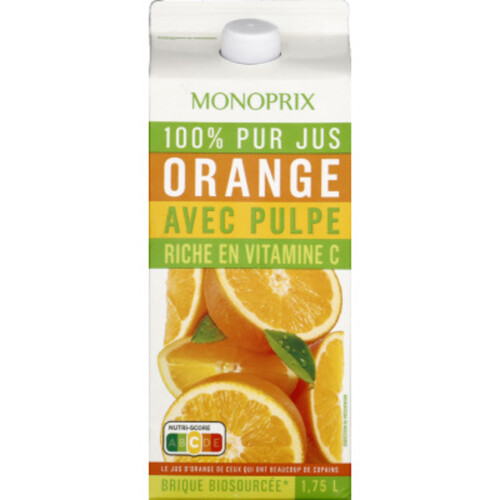Monoprix Jus d'orange avec pulpe 100% pur jus 1,75L