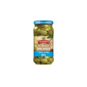 Tramier Olives vertes dénoyautées farcies anchois -25% de sel 180g