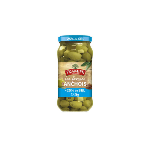 Tramier Olives vertes dénoyautées farcies anchois -25% de sel 180g