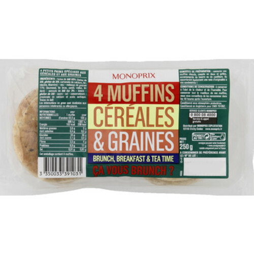 Monoprix 4 Muffins Céréales Et Graines 250g
