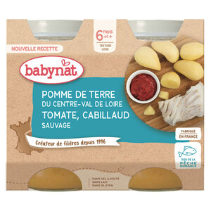 [Par Naturalia]  Babynat Babybio Petits Pots Pommes de Terre & Cabillaud Bio 6M 2x200g.