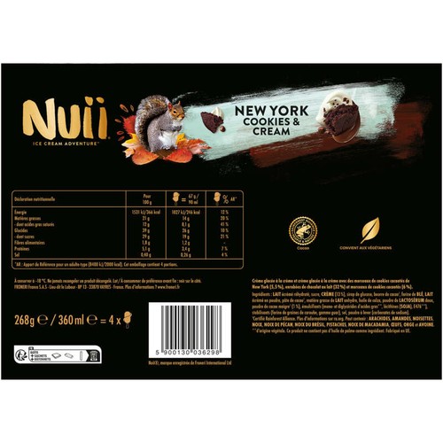 Nuii Bâtonnets Glacés New York Cookies & Cream x4 268g