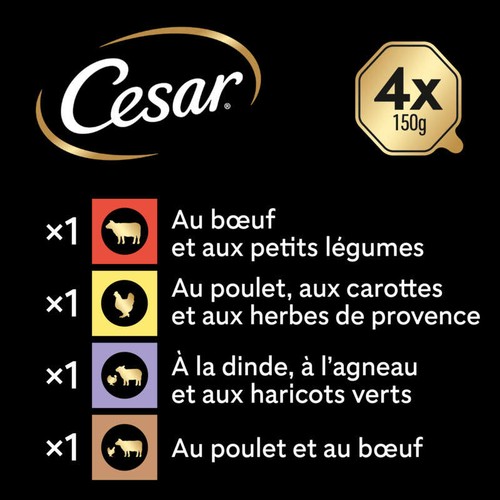 Cesar Terrines Traiteur 4 Variétés, Pour Chien 4x150g