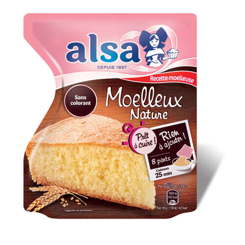 Alsa Préparation Gâteau Moelleux Nature Prêt à Cuir x8 Parts 500g