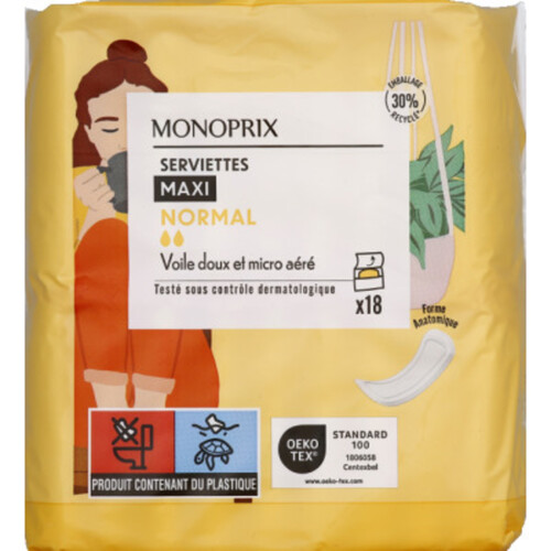Monoprix Serviettes Maxi Normal X18