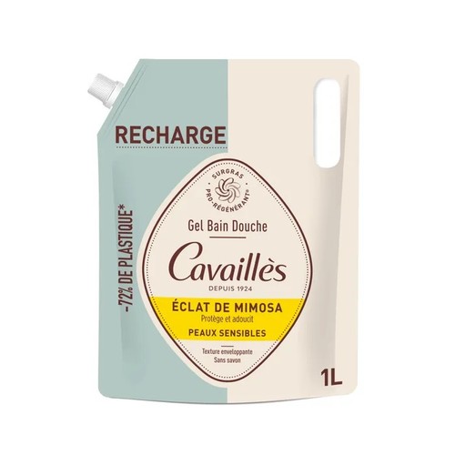 Cavaillès Gel Bain Douche Peaux Sensibles Éclat de Mimosa Éco-Recharge 1L