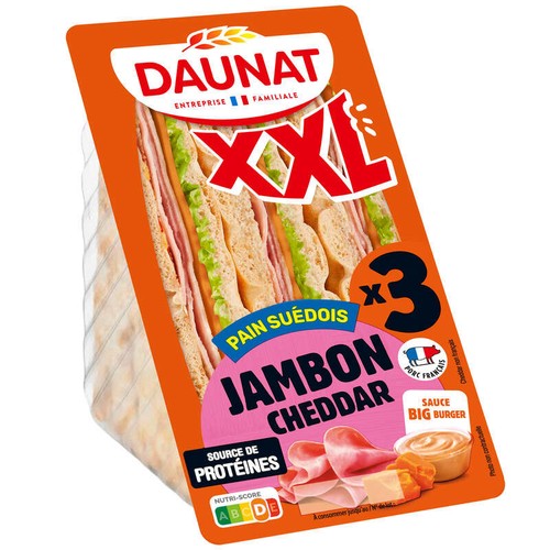 Daunat XXL Sandwich Jambon Cheddar Pain Suédois 230g