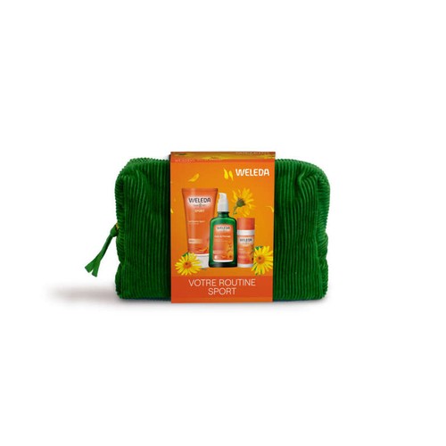 Weleda Trousse Soins Hygiène Sport : Roller à l'Arnica + Huile de Massage à l'Arnica + Gel Douche Sport à l'Arnica - 75+100+200 ml