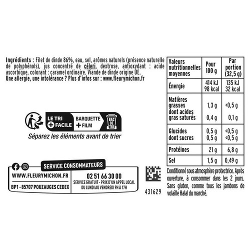 Fleury Michon Blanc de Dinde Halal  x4 Tranches 130g