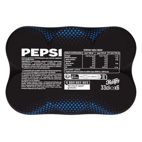Pepsi Soda au Cola Sans Sucres 6x33cl