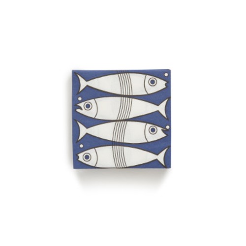 Françoise Paviot 20 Serviettes, Poisson, Bleu Et Blanc, 25X25Cm