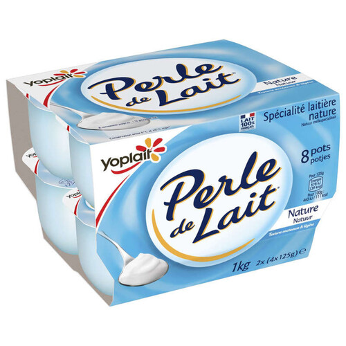 Yoplait perle de lait nature yaourt brasse pots 8x125g