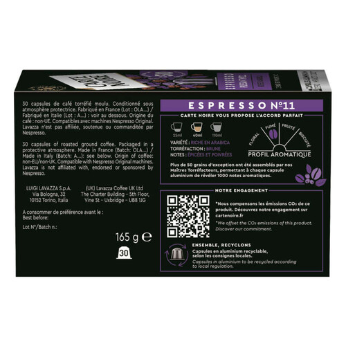 Carte Noire 30 capsules alu espresso puissant n°11 - 165g