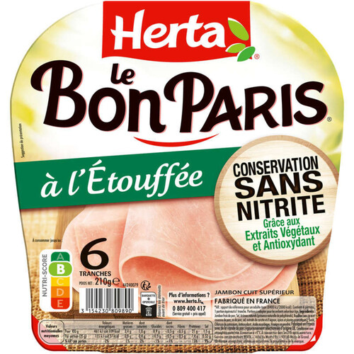 Herta Le Bon Paris jambon à l'étouffée 6 tranches 210g