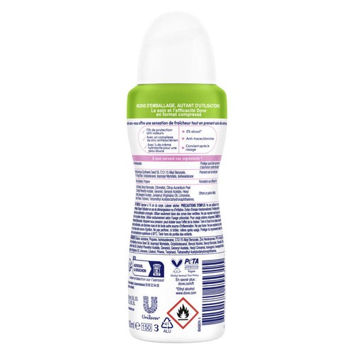 Dove Déodorant Compressé Zero % alcool Zinc Protection Invisible 100ml
