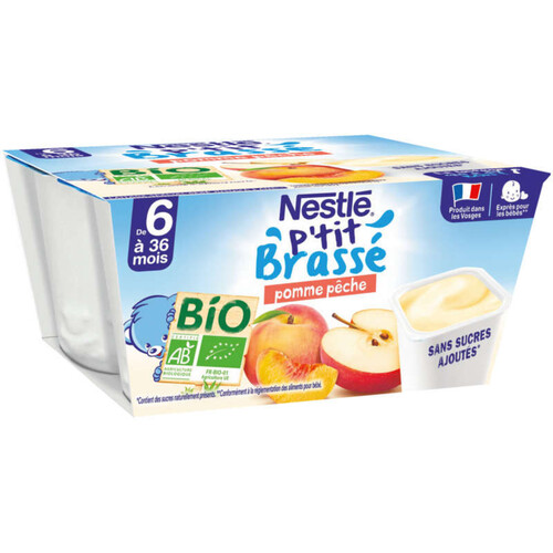 Nestlé P'Tit Brassé Dessert Lacté Pomme Pêche Bio Dès 6 Mois 4x90g