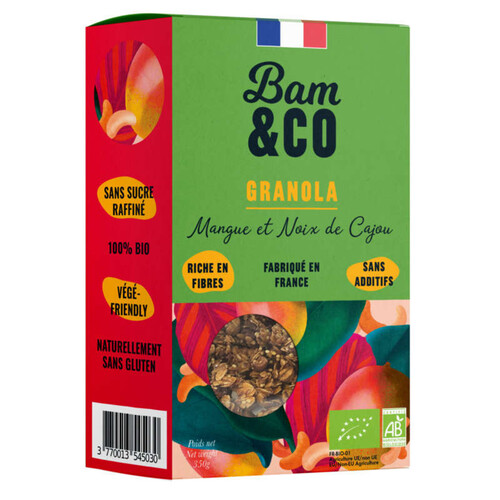 BAM&Co Céréales Granola Mangue et Noix de Cajou Bio 350g