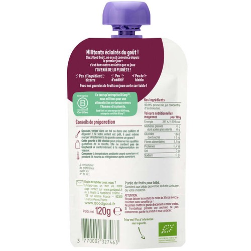 [Par Naturalia] Good Goût Gourde Prunes Dès 4 Mois Bio 120g
